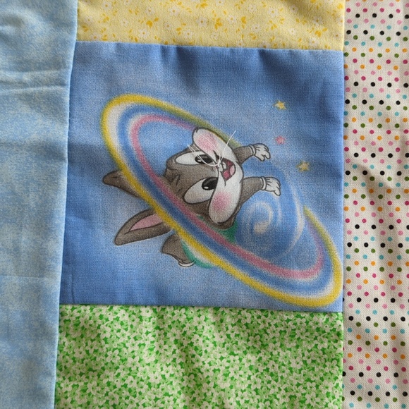 Vintage 90's Reversible Patchwork Looney Tunes Characters Baby Blanket Blue Pink - Picture 9 of 16